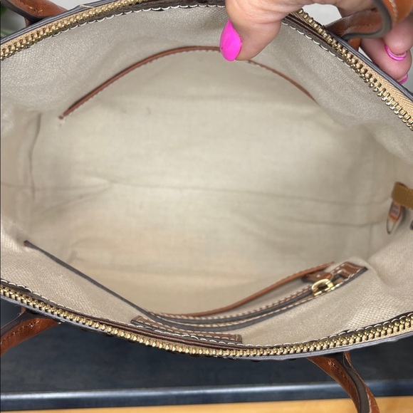 Dooney & Bourke Textured Brown Satchel with Orange Accents - Picture 8 of 9